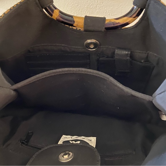 Vintage Marlo basketweave leopard handle satchel bag - Picture 7 of 7